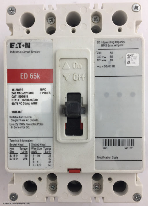 Eaton ED3015 Molded Case Circuit Breaker ~ 15 Amp - Unused Surplus