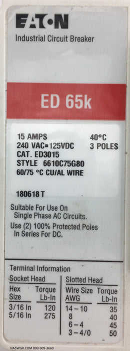 Eaton ED3015 Molded Case Circuit Breaker ~ 15 Amp - Unused Surplus