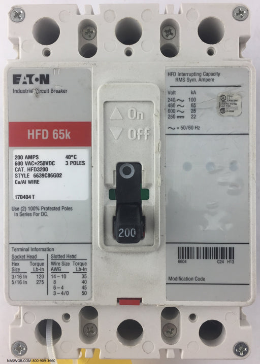 Eaton HFD3200 Molded Case Circuit Breaker ~ 200 Amp