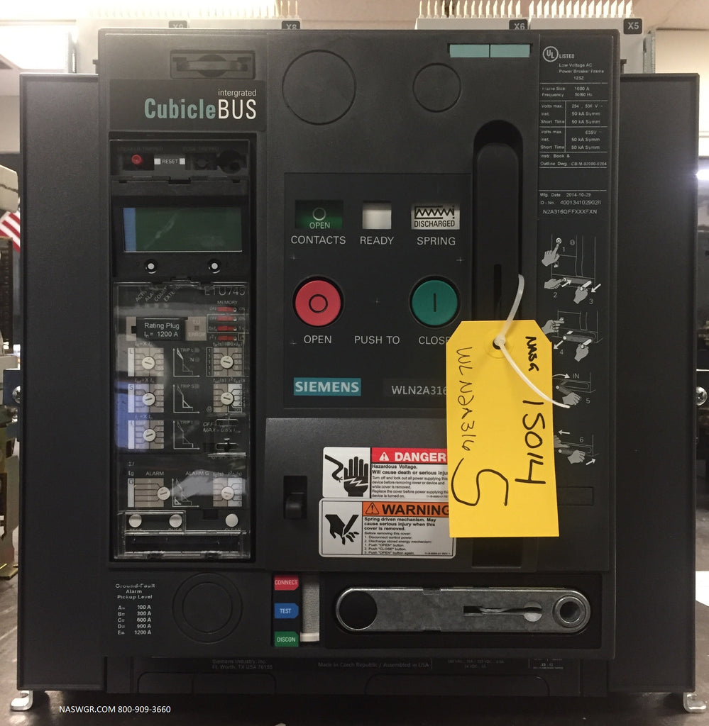 Siemens WL WLN2A316 Circuit Breaker (M/O,D/O) 1200 Amp — North