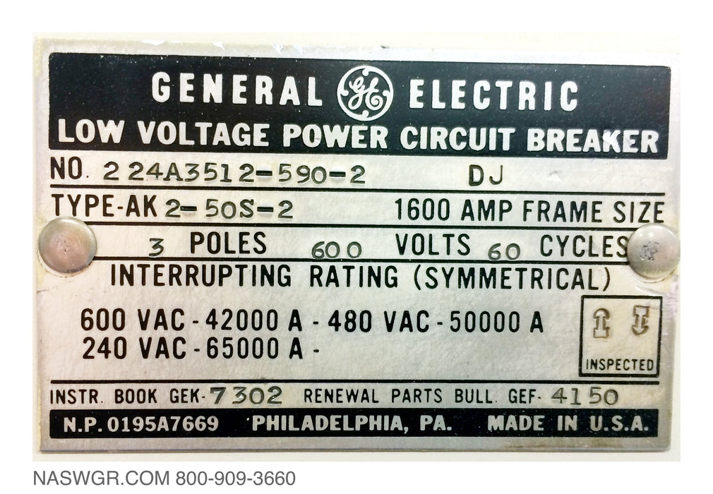General Electric AK-2-50S Circuit Breaker (E/O,D/O) - 1600 Amp