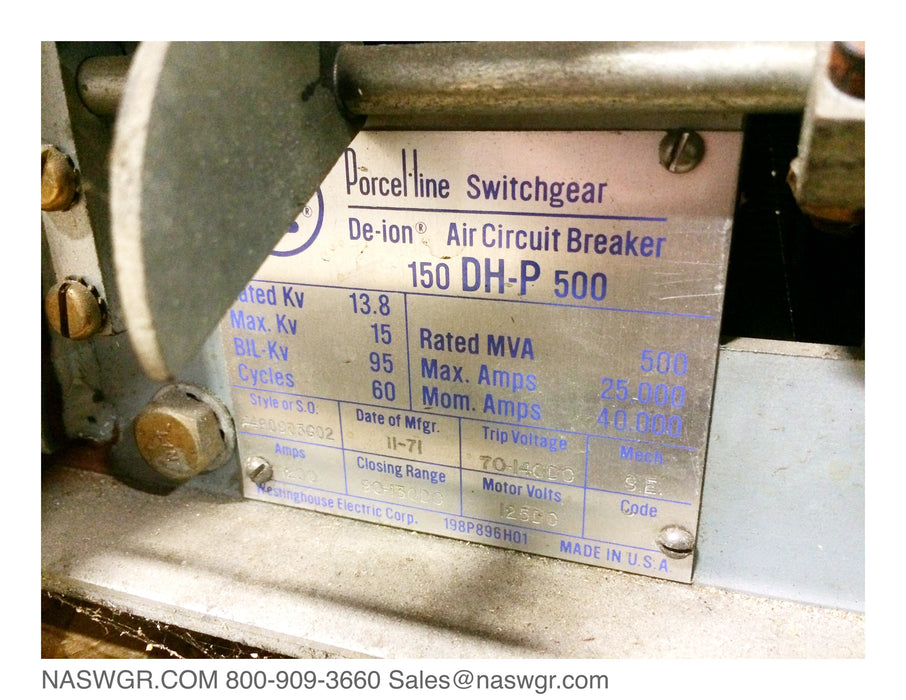 150DH-P500 ~ Westinghouse 150DHP500 Circuit Breaker ~ 1200 amp DHP Monolithic