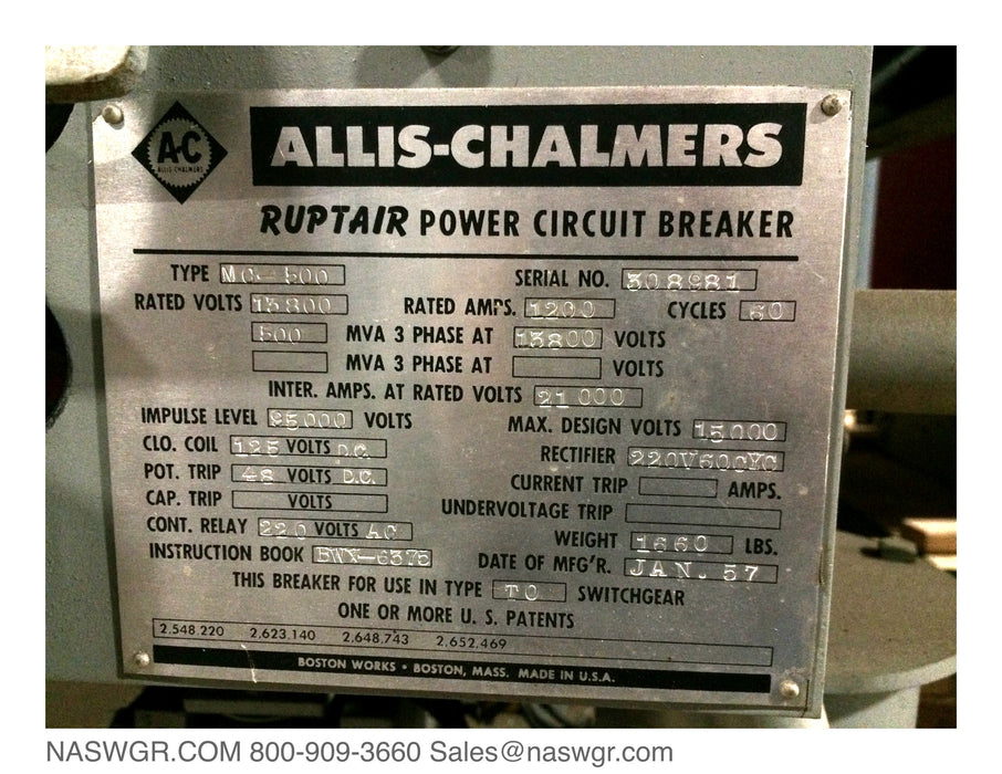 Allis Chalmers MC-500 Circuit Breaker ~ 1200 amp