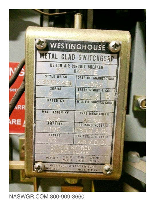 Westinghouse 50DH250E Circuit Breaker 2000 amp, Style 23Y8144B1