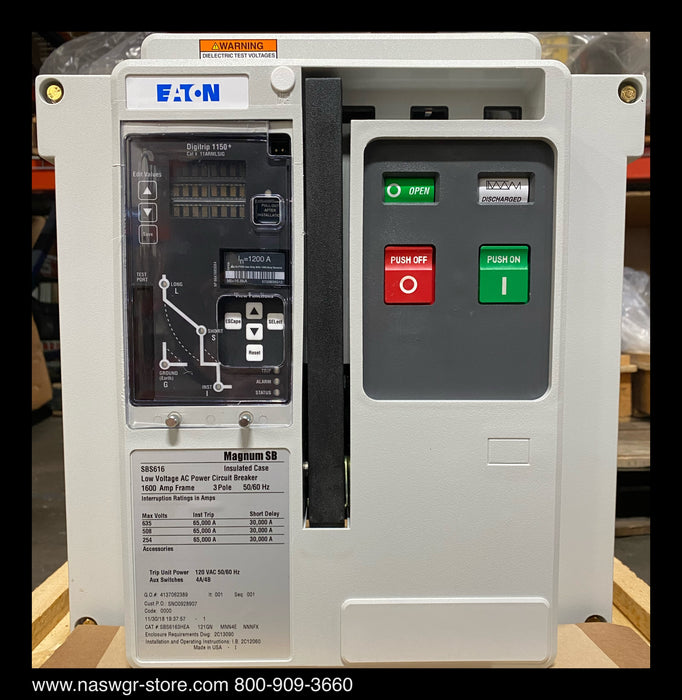Eaton Magnum SB SBS616 Circuit Breaker (M/O,B/I) - 1200 Amp - Unused