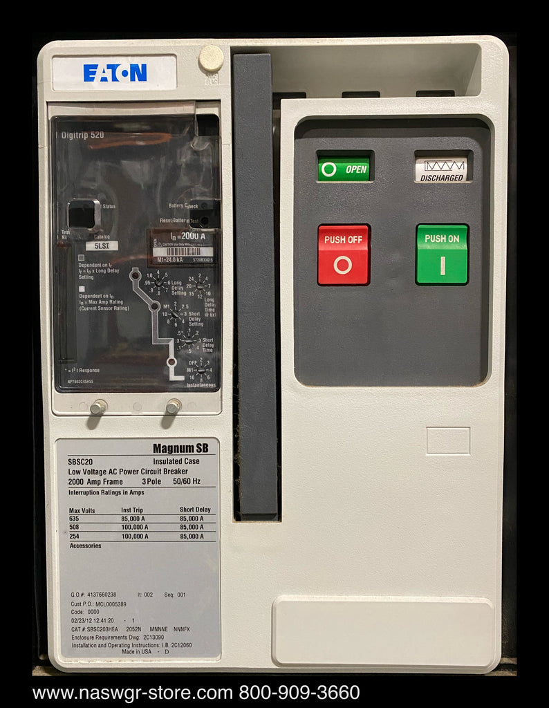 Eaton Magnum SB SBSC20 Circuit Breaker (M/O,B/I) - 2000 Amp