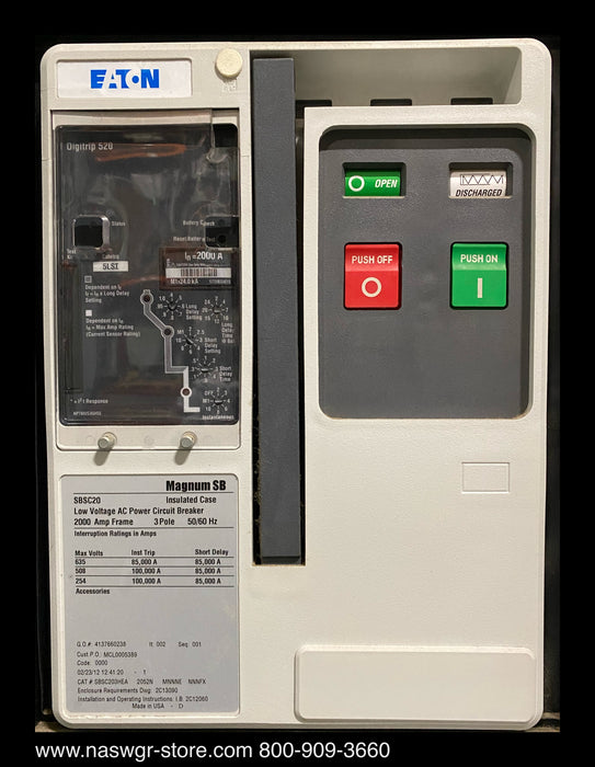 Eaton Magnum SB SBSC20 Circuit Breaker (M/O,B/I) - 2000 Amp