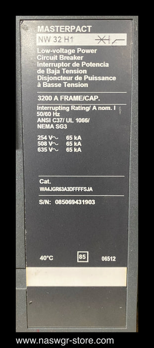 Square D MasterPact NW32H1 Circuit Breaker ~ 2500 Amp