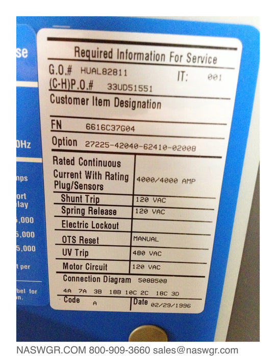 DS-840 , Cutler Hammer DS-840 Circuit Breaker , 4000 amp EO/DO