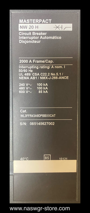 Square D MasterPact NW20H Circuit Breaker ~ 2000 Amp