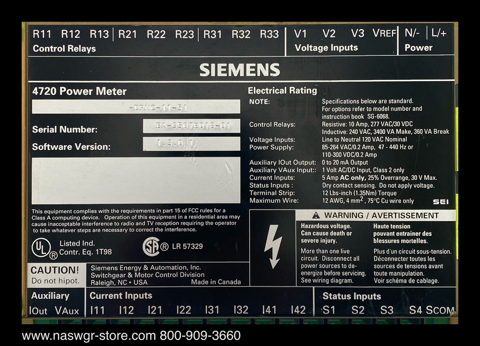 Siemens 4720 Power Meter ~ 120AC w/ Comms