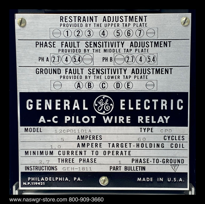 GE 12CPD11D1A AC Pilot Wire Relay - 5 Amp - Unused Surplus