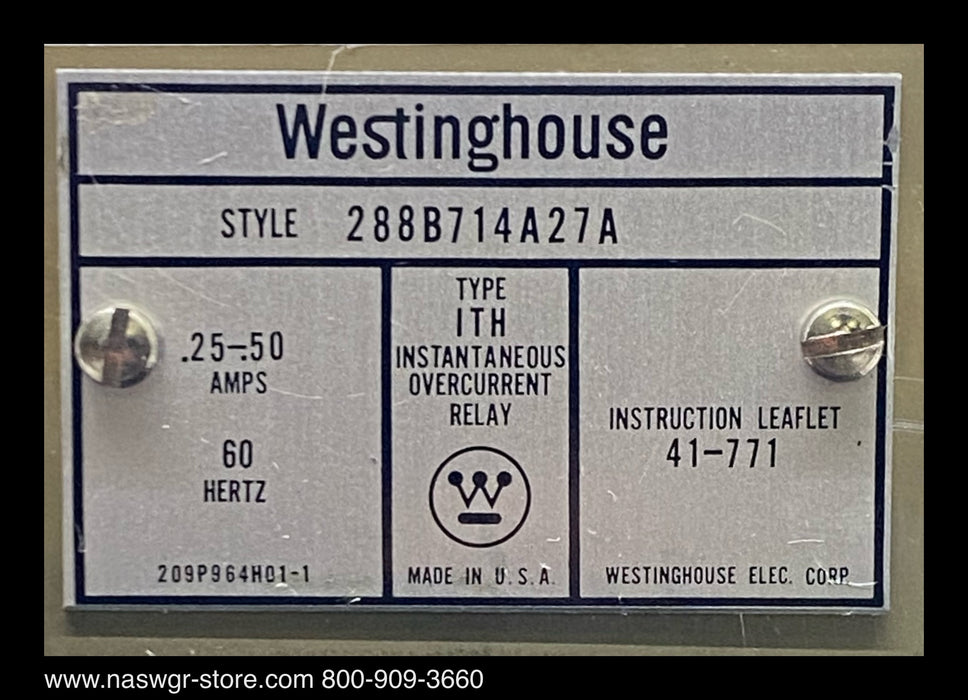 288B714A27A ~ Westinghouse ITH Instantaneous Overcurrent Relay