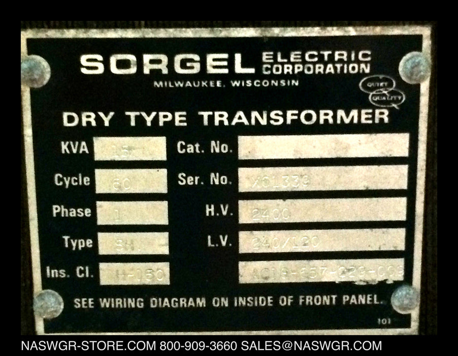 AC16-657-229-009 ~ Sorgel 15kV Control Power Transformer ~ 2400 Primary 240/120 Secondary 15kV Type SH CPT