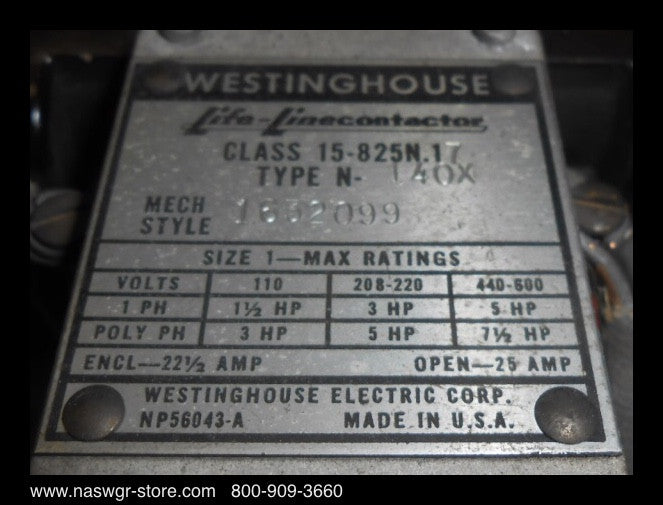 15-825N.17 ~ Westinghouse 15-825N.17 Life-Line Contactor