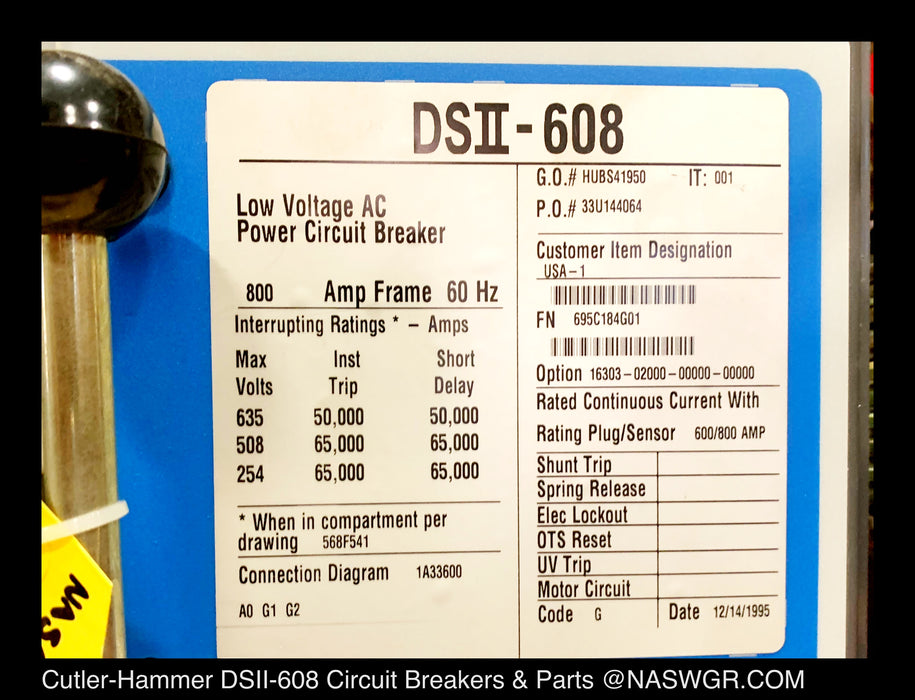 Cutler-Hammer DSII-608 Circuit Breaker (M/O,D/O) - 800 Amp