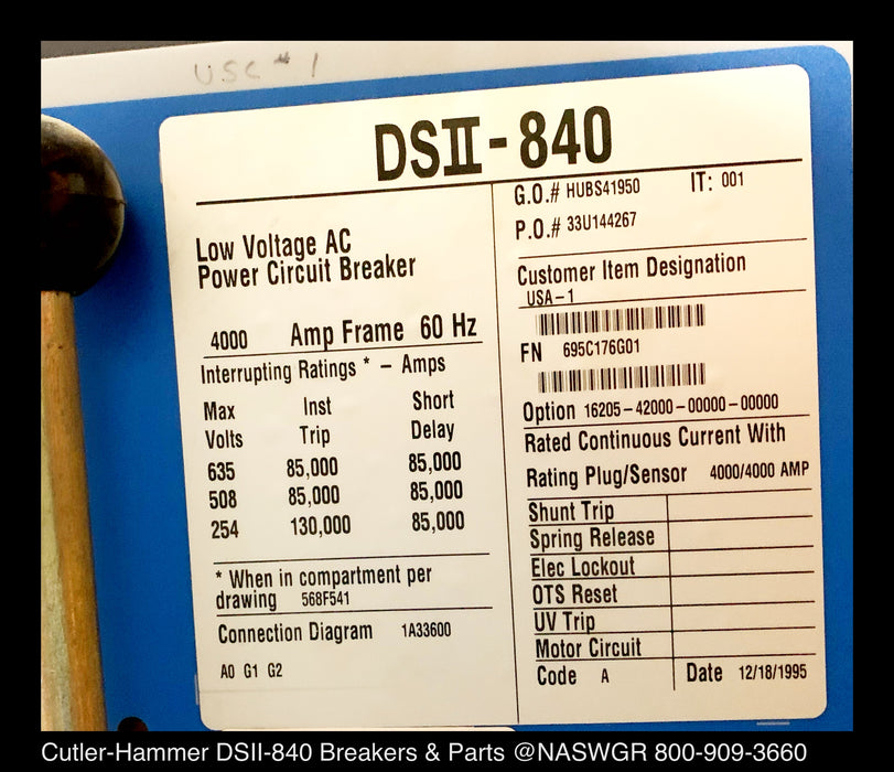 Cutler-Hammer DSII-840 Power Circuit Breaker