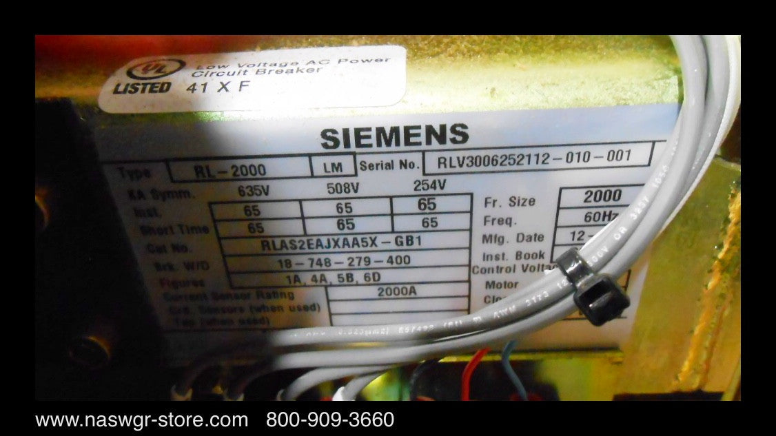 RLAS2EAJXAA5X-GB1 ~ New Siemens RL-2000 Circuit Breaker