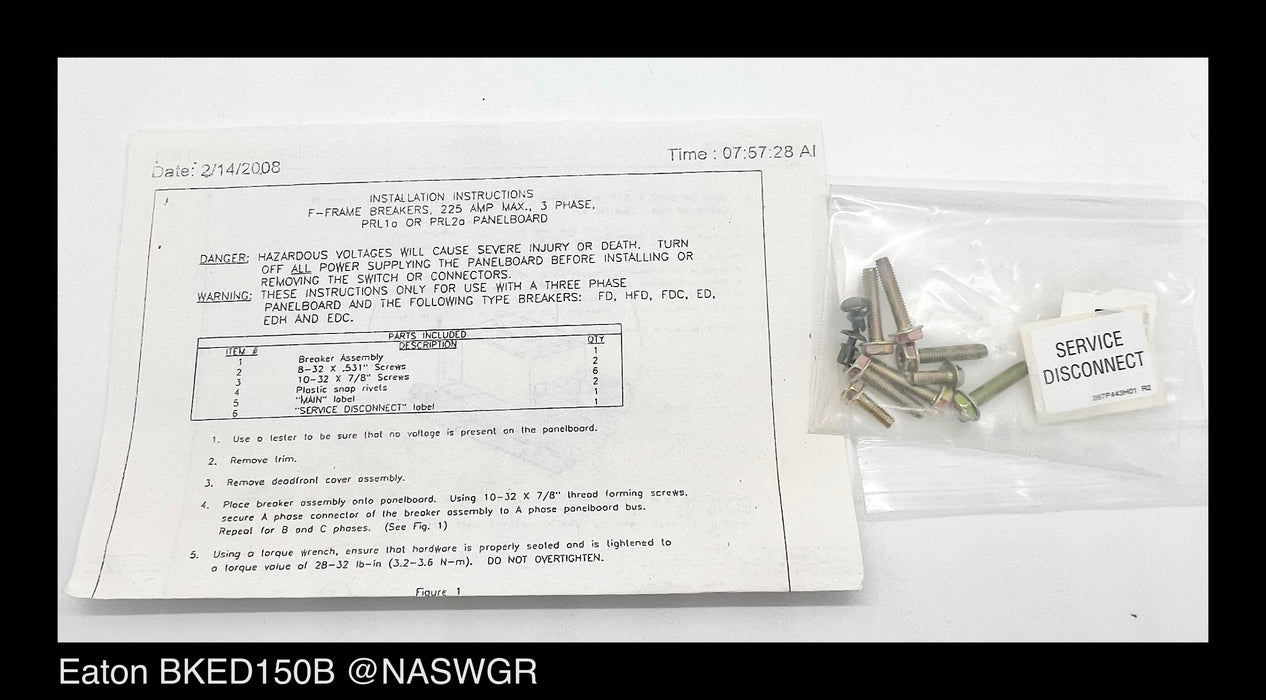 Eaton BKED150B Main or Subfeed Breaker Kit ~ 150 Amp - Unused Surplus