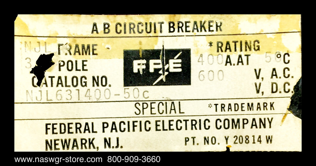 Federal Pacific NJL631400-50C Molded Case Circuit Breaker - 400 Amp