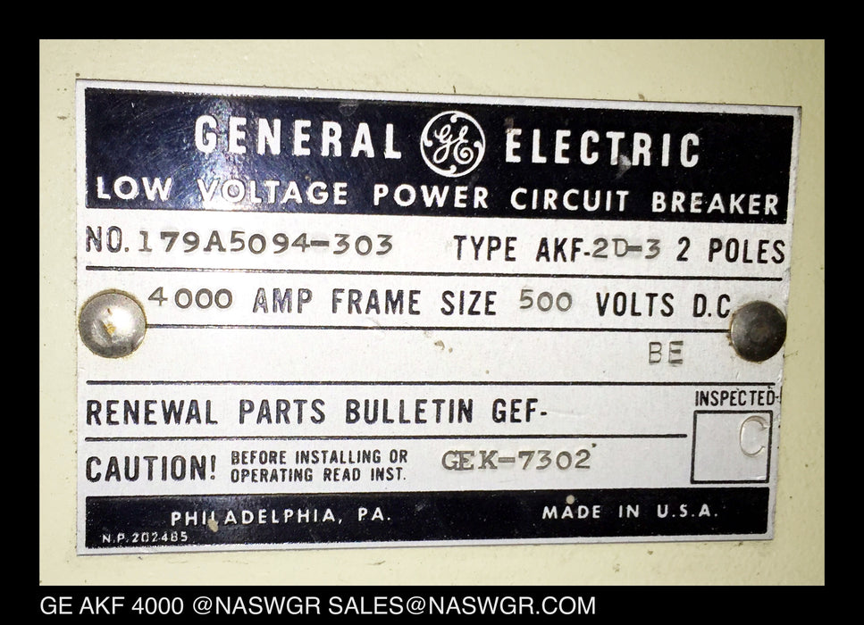 AKF-2D-3 ~ AKF-2D-1 ~ GE AKF-2D-3 Circuit Breaker ~ GE AKF-2 4000 Amp Field Discharge Circuit Breakers ~ GEF-7302