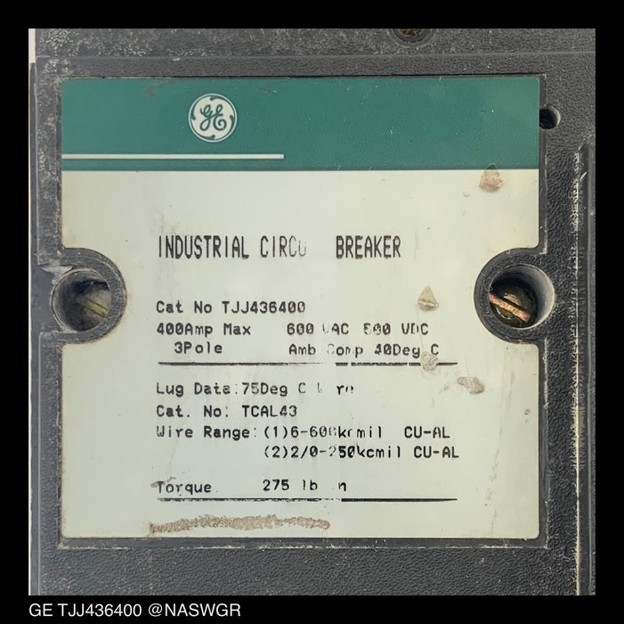 General Electric TJJ436400 Molded Case Circuit Breaker - 400 Amp