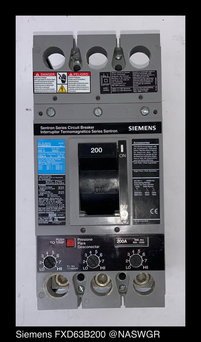 Siemens FXD63B200 Molded Case Circuit Breaker - 200 Amp