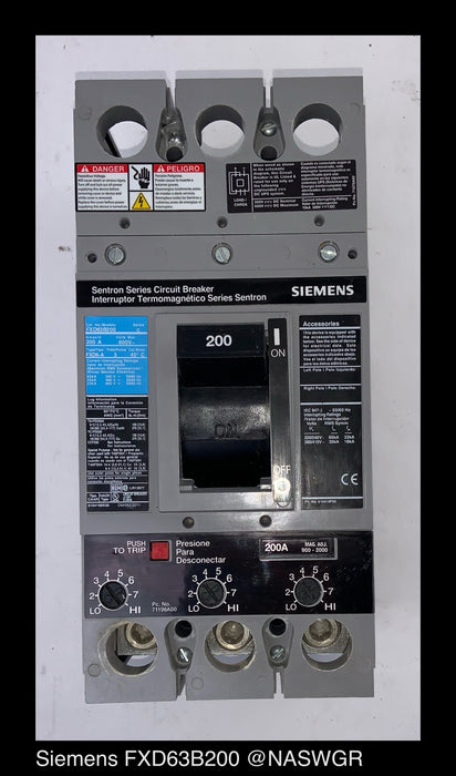 FXD63B200 ~ Siemens FXD63B200 Circuit Breaker ~ 200 Amp