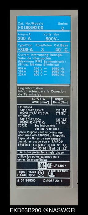 Siemens FXD63B200 Molded Case Circuit Breaker - 200 Amp