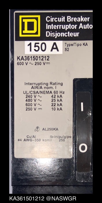 Square D KA361501212 Molded Case Circuit Breaker - 150 Amp