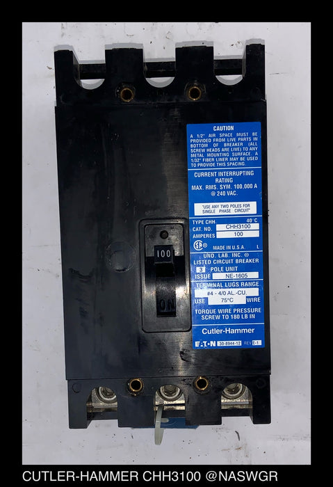 Cutler Hammer CHH3100 Molded Case Circuit Breaker - 100 Amp