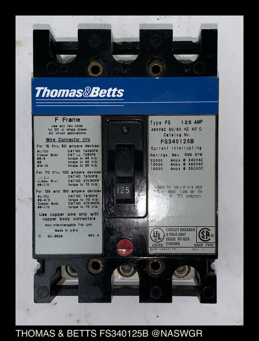 Thomas & Betts FS340125B Molded Case Circuit Breaker ~ 125 Amp