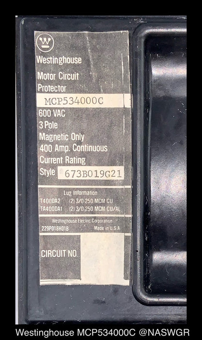 Westinghouse MCP534000C Motor Circuit Protector - 400 Amp
