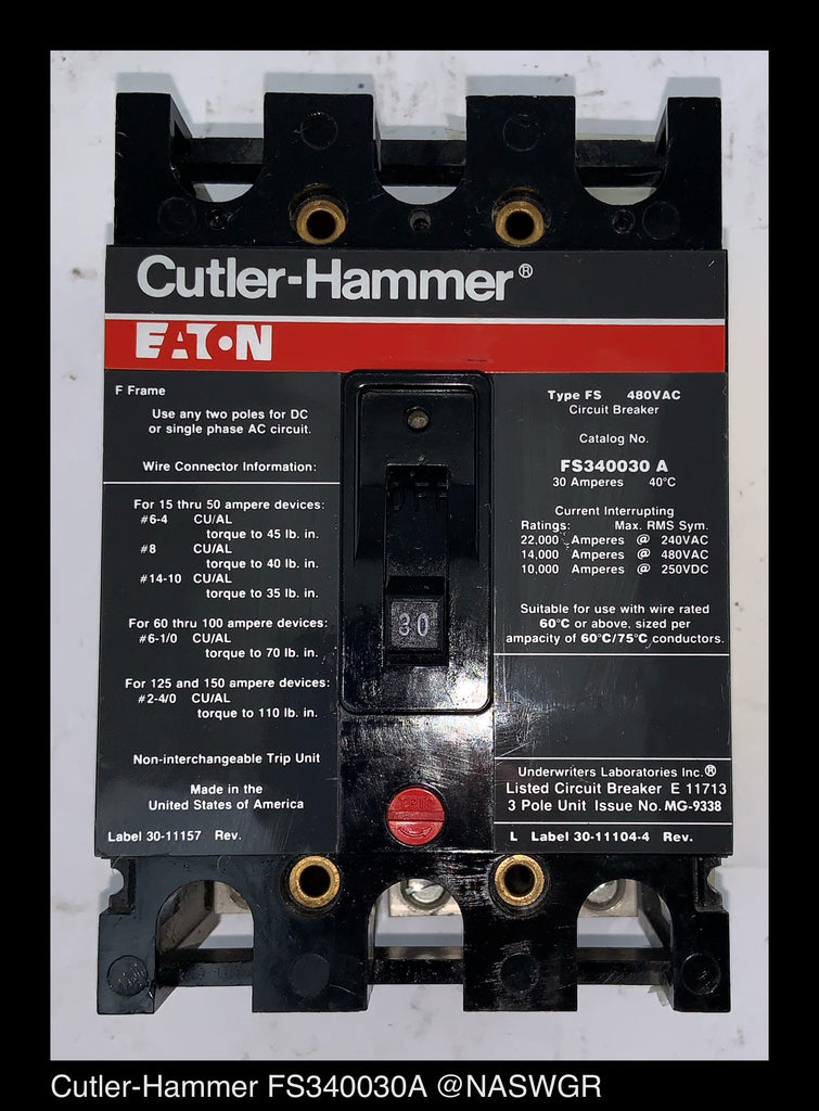 Cutler Hammer FS340030A Molded Case Circuit Breaker 30 Amp — North