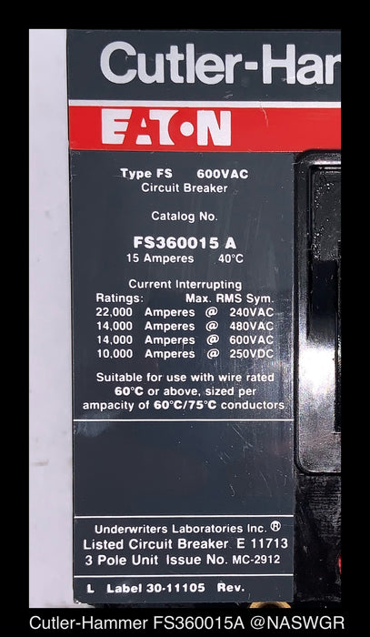 Cutler-Hammer FS360015 A Circuit Breaker