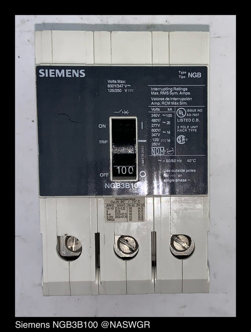 Siemens NGB3B100 Molded Case Circuit Breaker