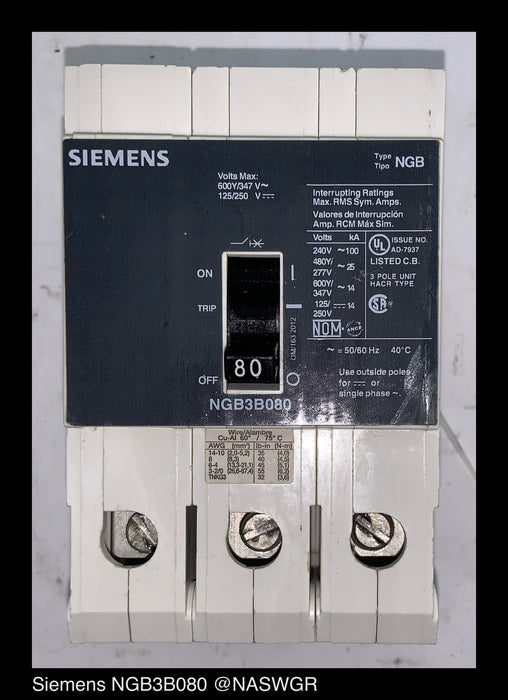 Siemens NGB3B080 Molded Case Circuit Breaker - 80 Amp
