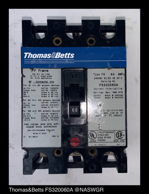Thomas & Betts FS320060A Molded Case Circuit Breaker ~ 60 Amp