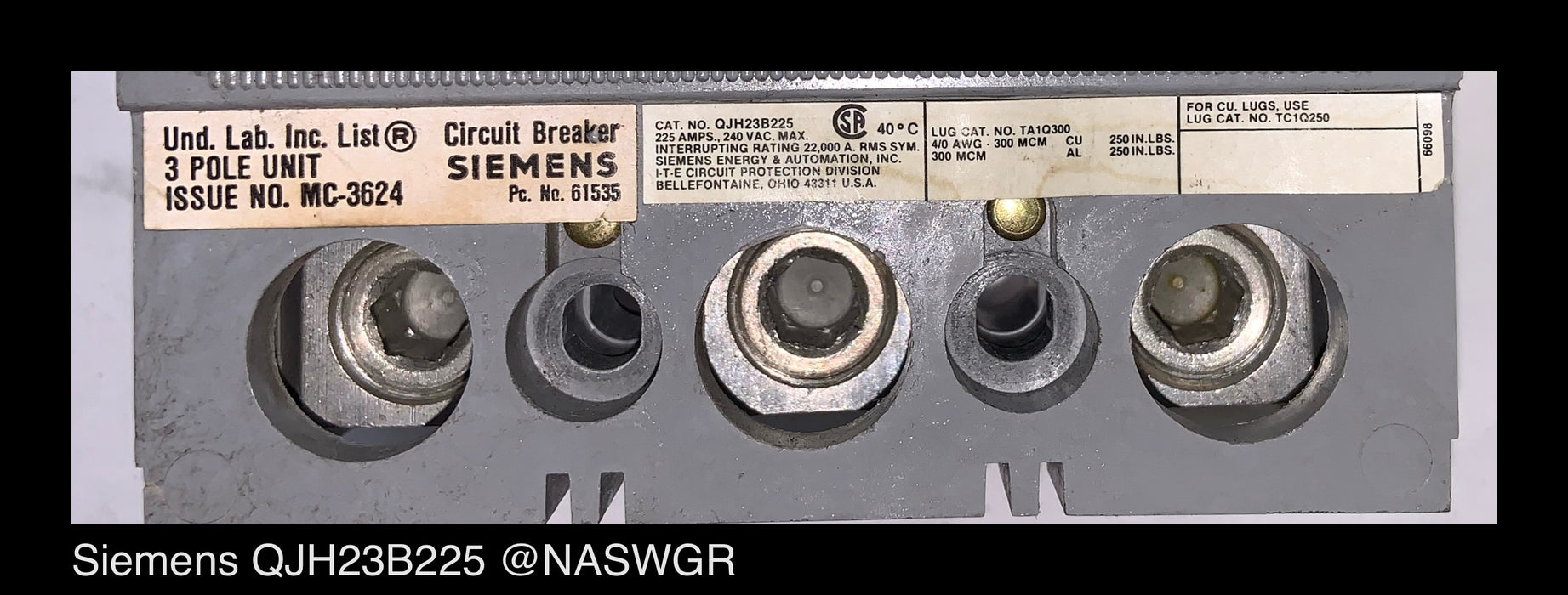 Siemens QJH23B225 Circuit Breaker - 225 Amp