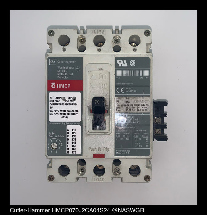 Cutler Hammer HMCP070J2CA04S24 Motor Circuit Protector - 70 Amp