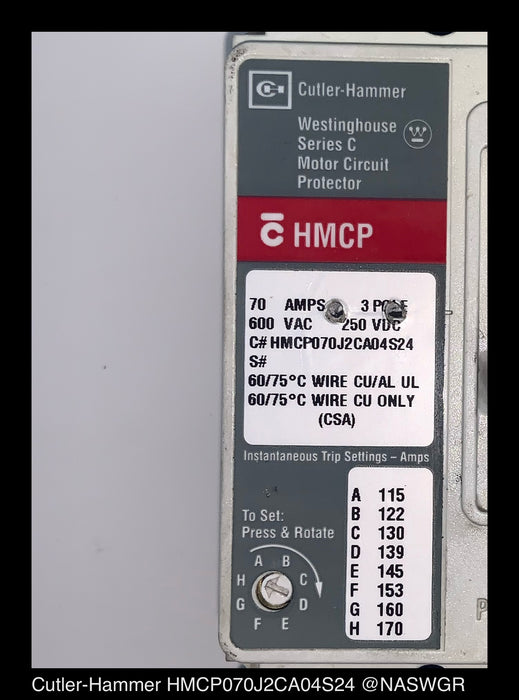 Cutler Hammer HMCP070J2CA04S24 Motor Circuit Protector - 70 Amp