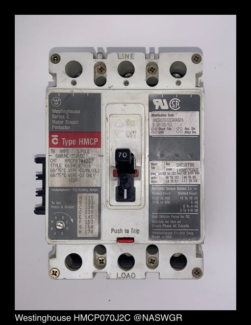 Westinghouse HMCP070J2C Circuit Breaker 70 Amps