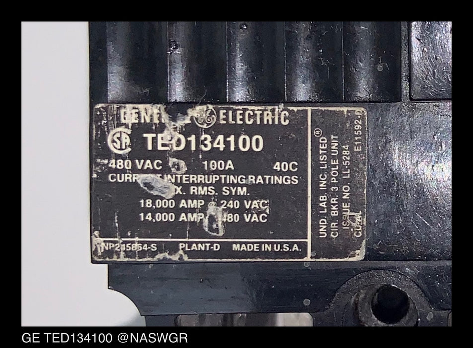 GE TED134100 Circuit Breaker ~ 100 Amp