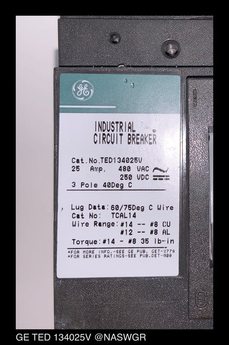 GE TED134025V Circuit Breaker ~ 25 Amps