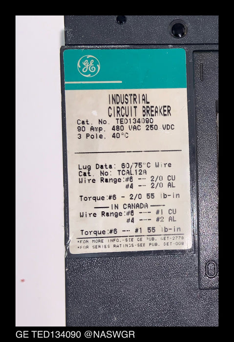 GE TED134090 Circuit Breaker ~ 90 Amp