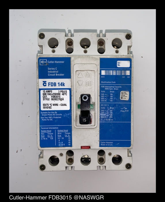 Cutler Hammer FDB3015 Molded Case Circuit Breaker - 15 Amp
