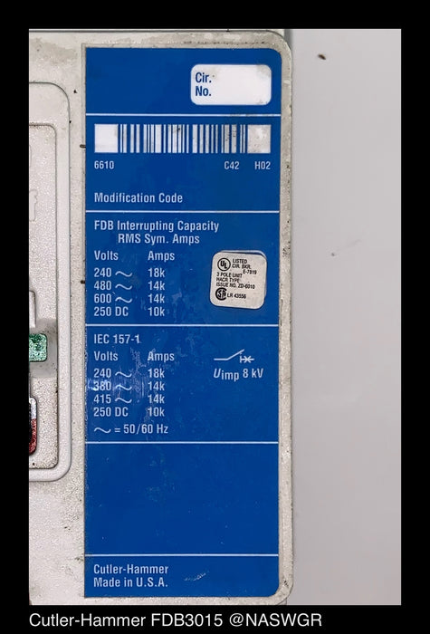 Cutler Hammer FDB3015 Molded Case Circuit Breaker - 15 Amp