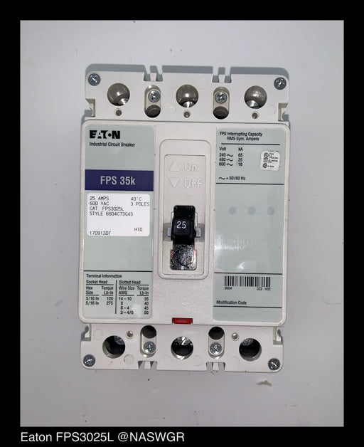 Eaton FPS3025L Molded Case Circuit Breaker ~ 25 Amp - Unused Surplus