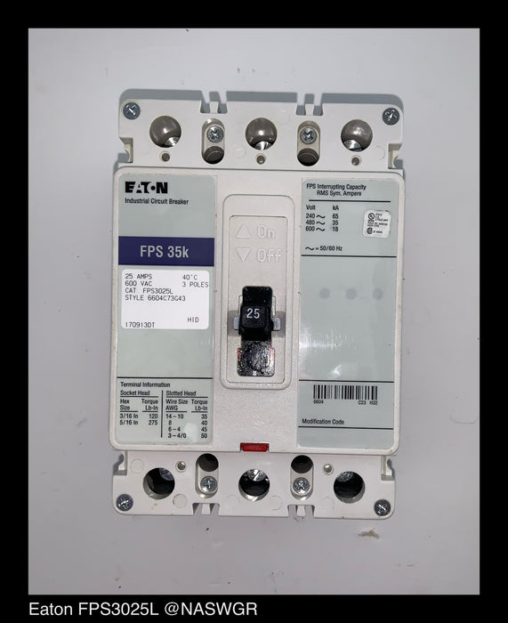 Eaton FPS3025L Molded Case Circuit Breaker - 25 Amp - Unused Surplus