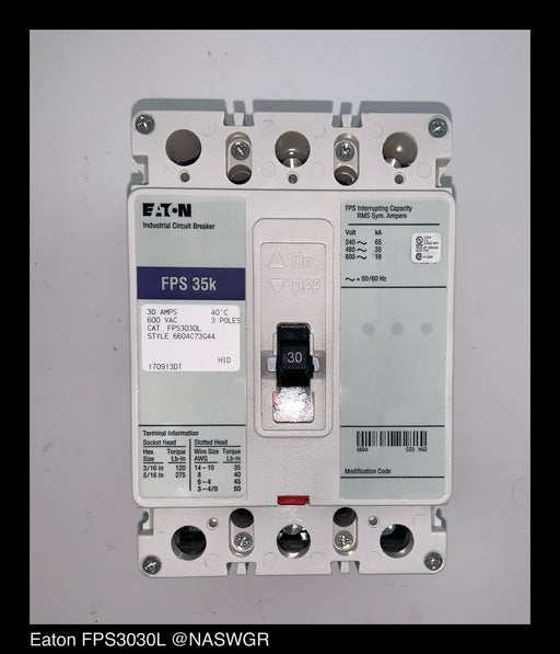Eaton FPS3030L Molded Case Circuit Breaker - 30 Amp - Unused Surplus